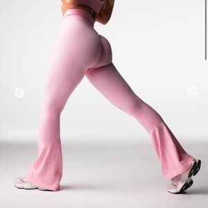 Baby Pink Harmony Ribbed Seamless Flare Leggings
